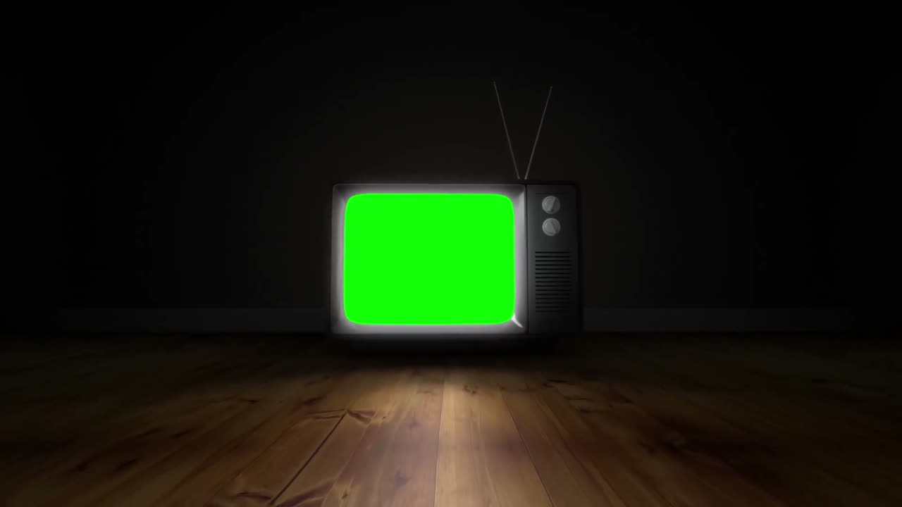 녹색 스크린 을 가진 구식 tv