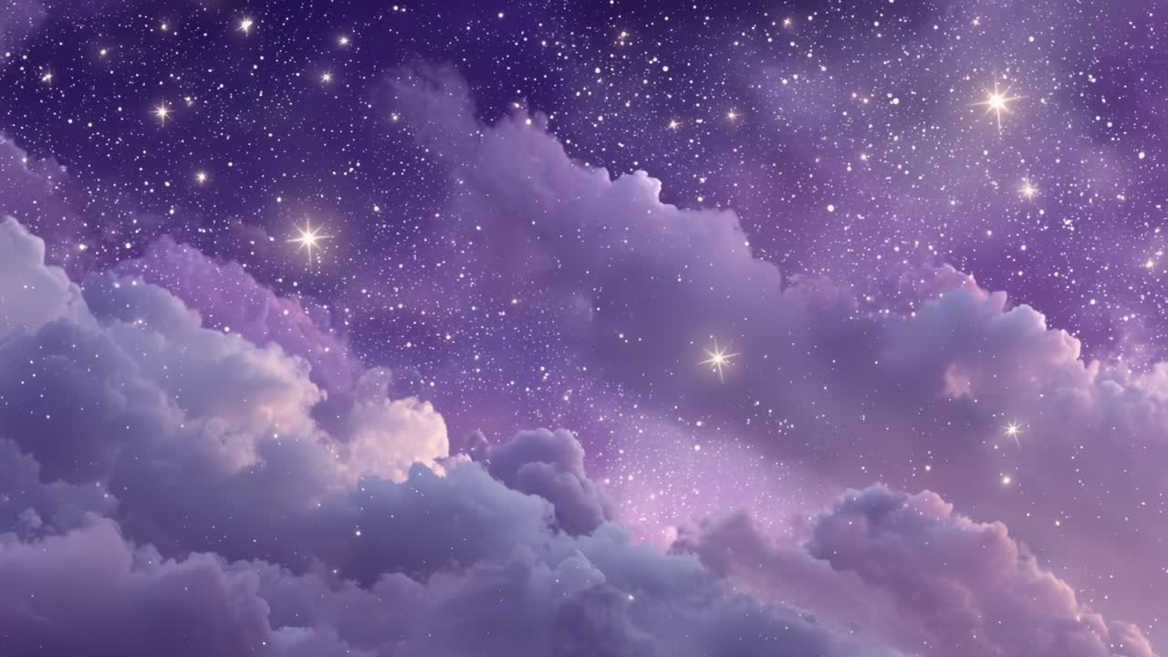 A Stunning Celestial Scene Showcasing the Beauty of Starry Skies and Ethereal Clouds Bathed in a Soft Lavender Light, Creating a Dreamy Atmosphere