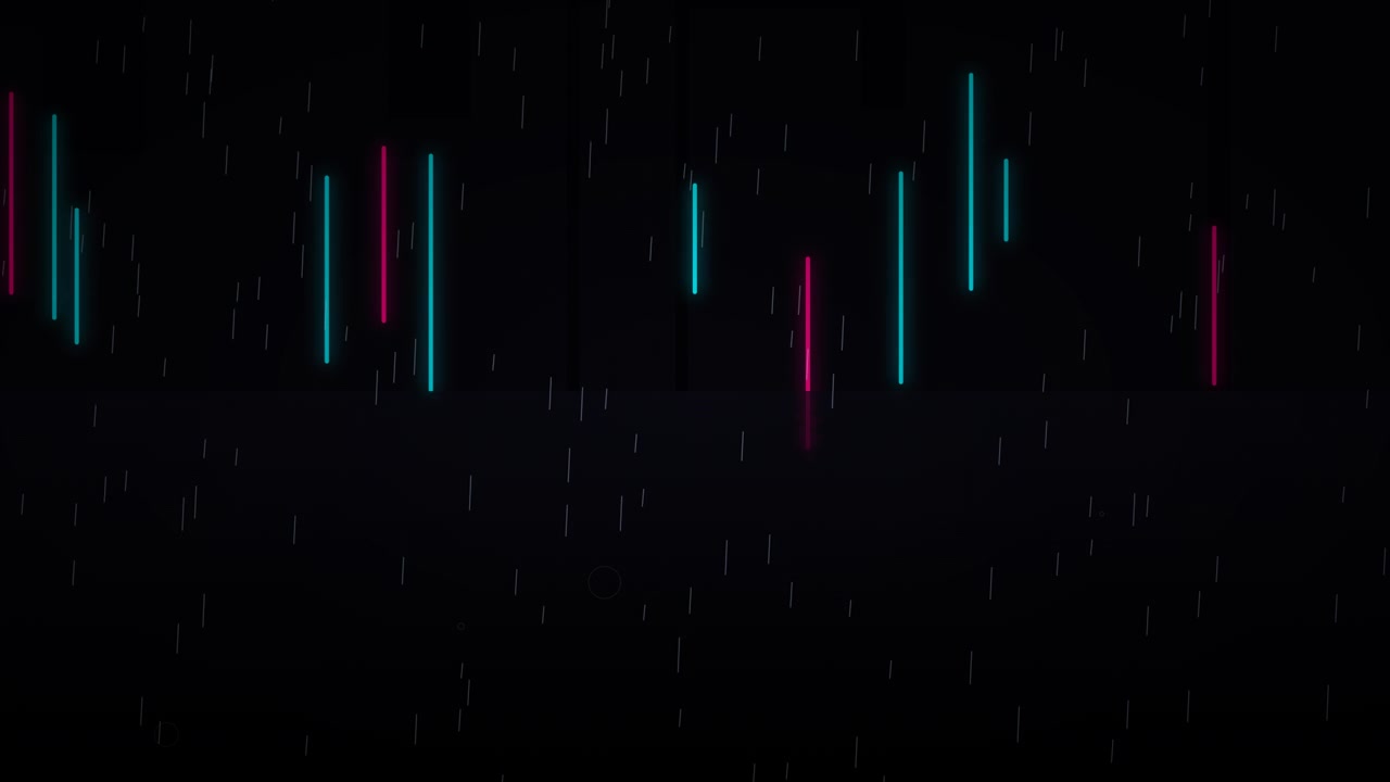 Abstract Motion Background with Neon Vertical Lines and Falling Particles