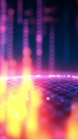 vivid abstract sound wave art. colorful sound waves cascade over a grid-like surface, creating an engaging digital visualization of audio frequencies.