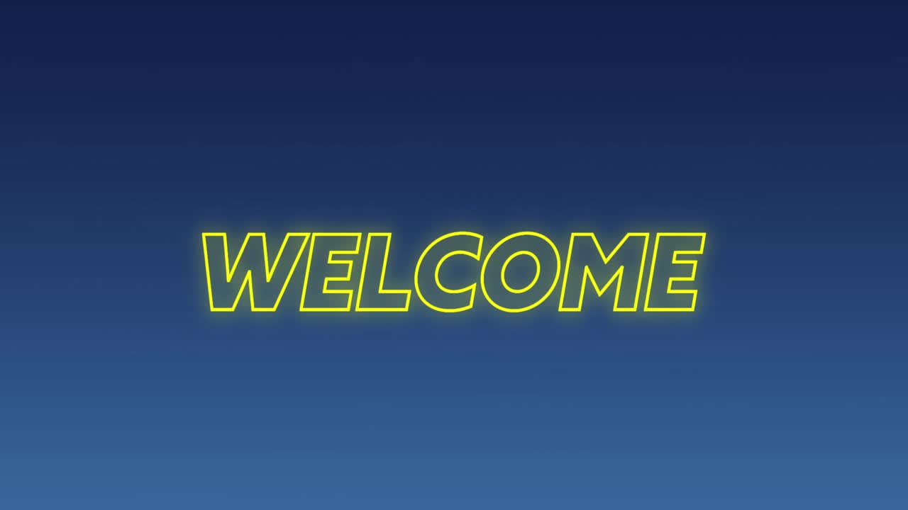 Animation of welcome text against blue background
