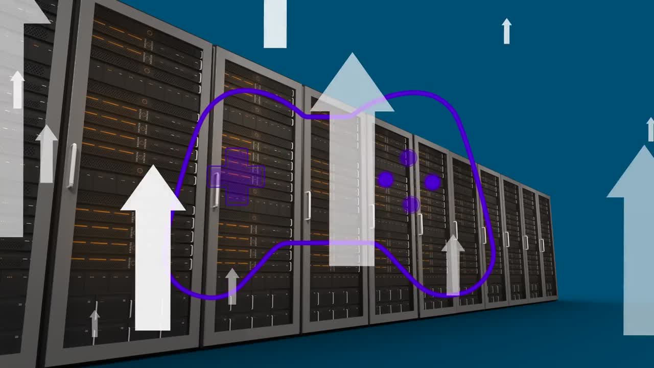 Animation of sorrows and video game console over servers