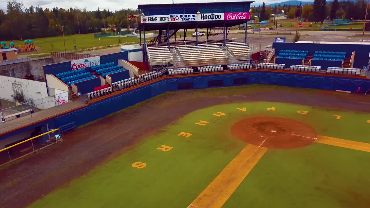 4K Drone Video of Goldpanner Baseball Field in Fairbanks, AK during Summer Day