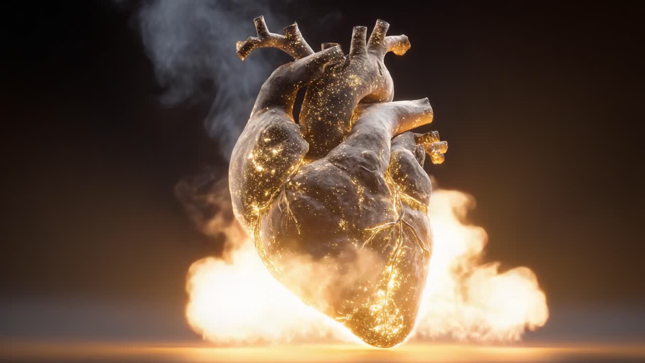 An Ethereal Heart Shrouded in Glowing Embers: A Visually Striking Representation of Passion and Life's Energy in Motion Captured in Stunning Detail