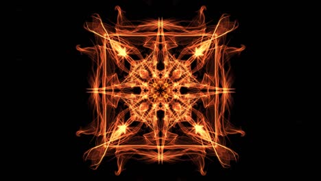 fiery square fractal animated mandala, abstract video in orange, red and yellow, nice symmetric shape