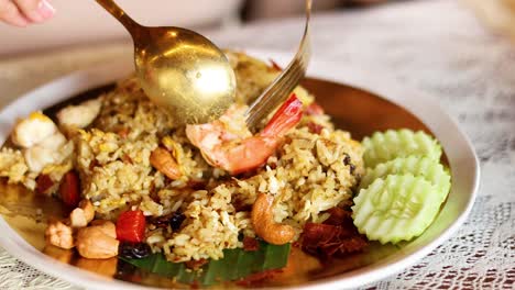 savoring a delicious thai dish with shrimp