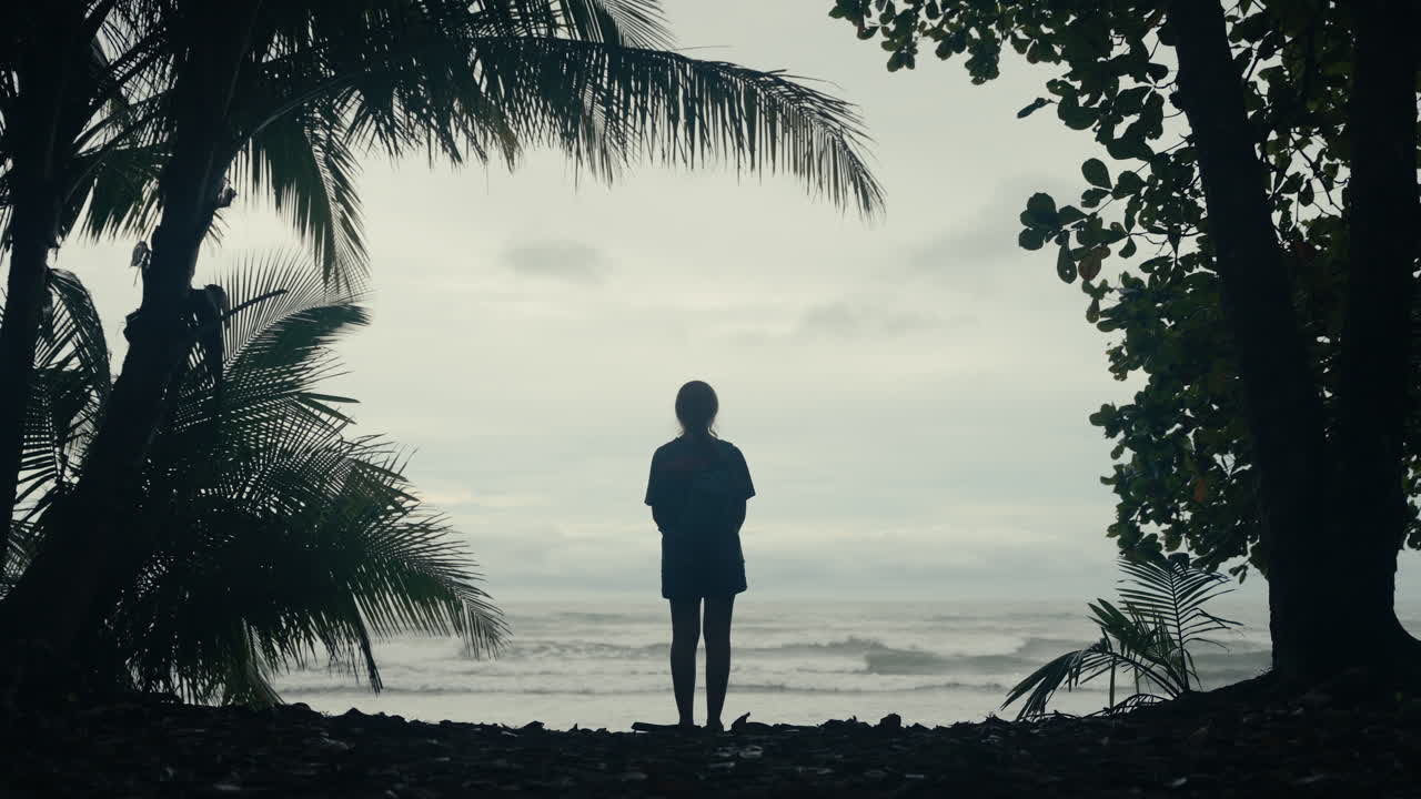 Person standing on beach at sunset