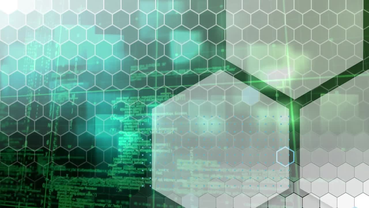 animación de formas sobre el procesamiento de datos en fondo verde