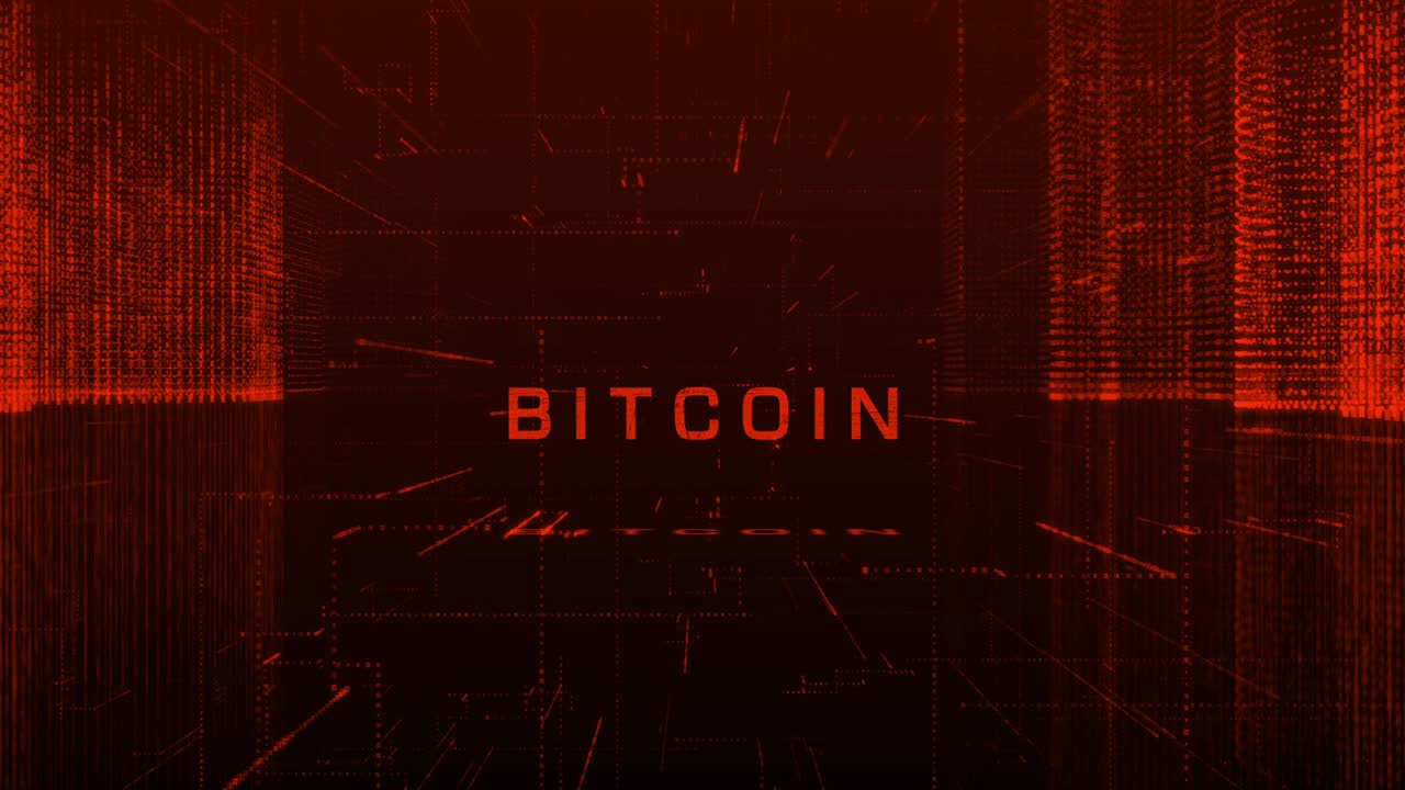 resumen digital bitcoin btc ciber ciudad fondo stock video usa, tecnología, elementos loopables ciudad diseño partícula, resumen, fondos