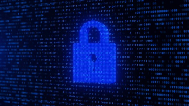 Digital Security Concept with Glowing Blue Padlock Icon