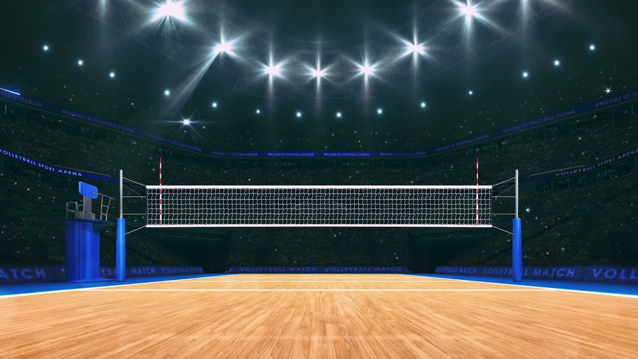 cancha de voleibol y vista del jugador delantero de la red.