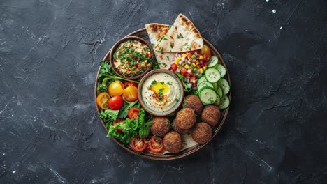 falafel with hummus, pita bread and salad