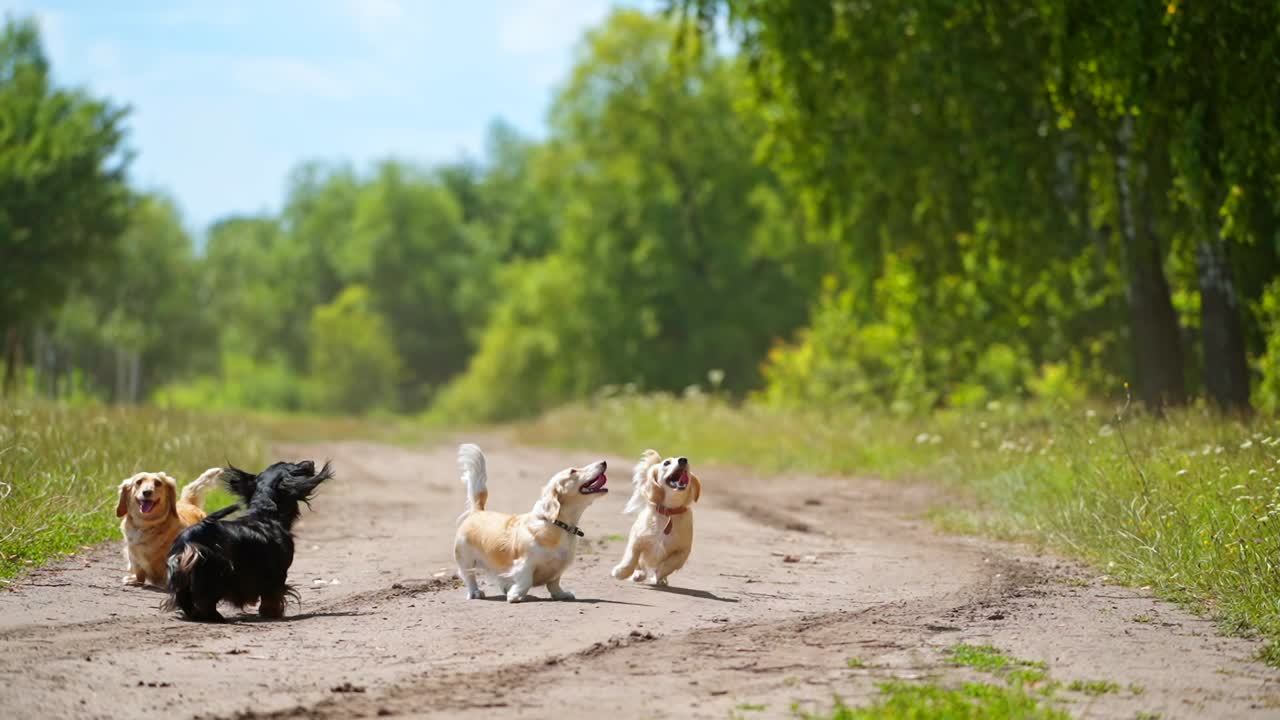 Dogs playing with drone. Dogs jumping trying to catch flying drone