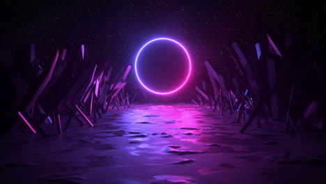 círculo de néon em uma paisagem futurista