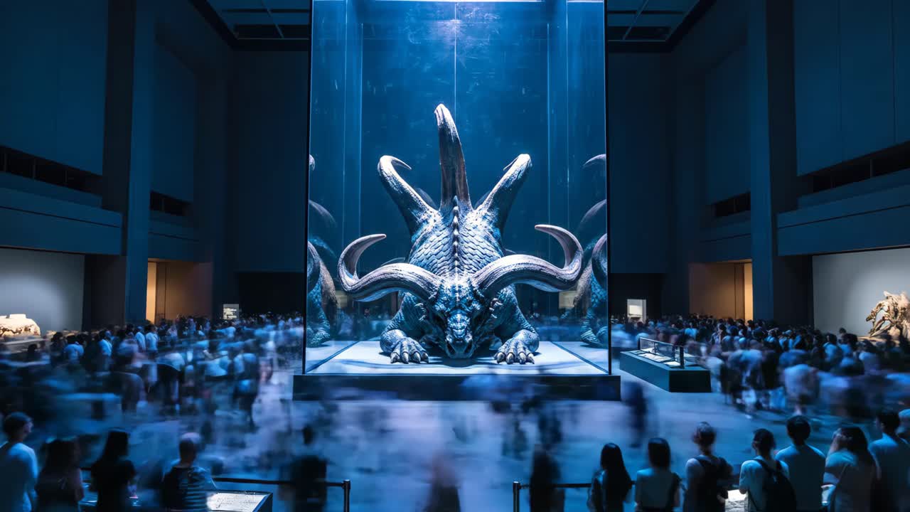 Art Exhibition with Monster Sculpture in Display Case