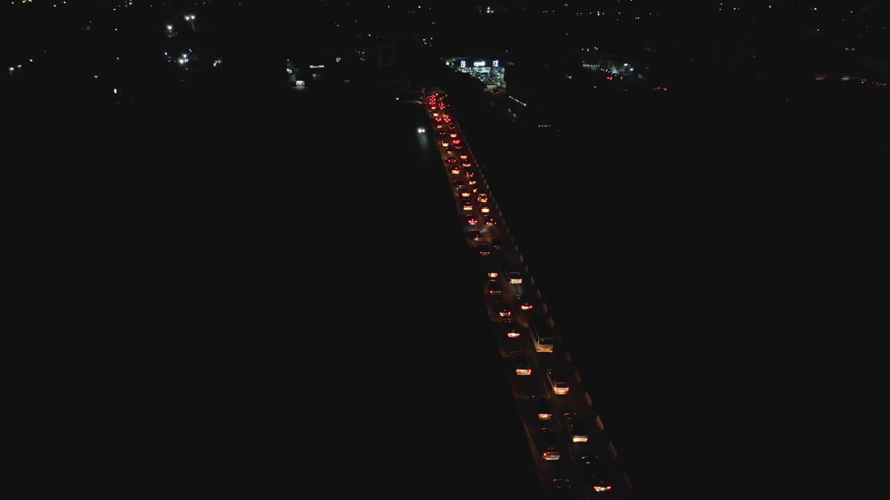 Aerial View of Night Traffic Jam on Highway