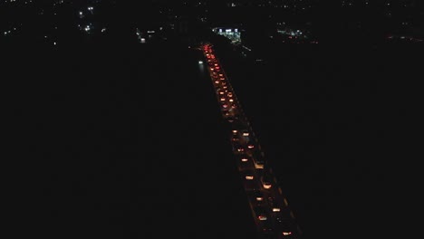 aerial view of night traffic jam on highway
