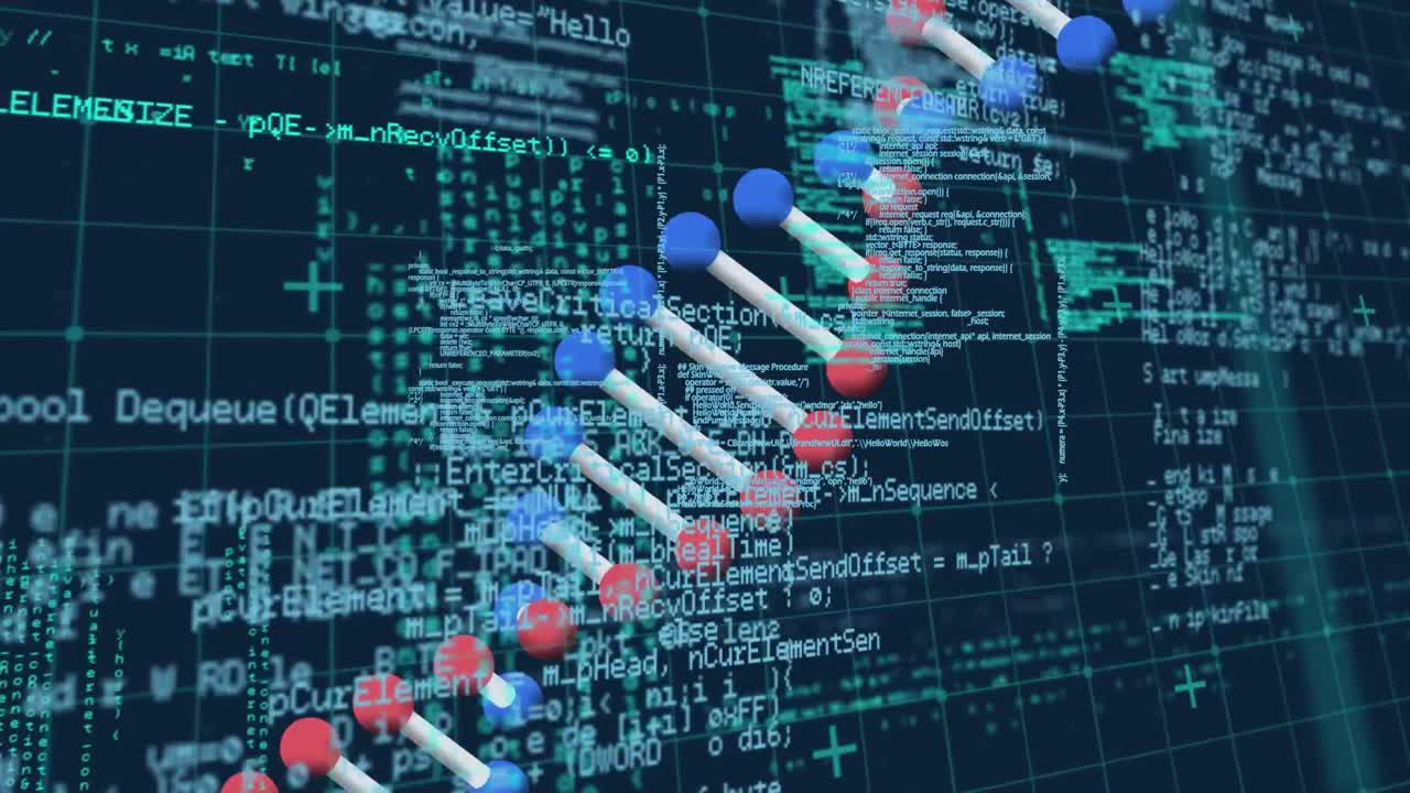 Animation of digital data processing over dna strand spinning