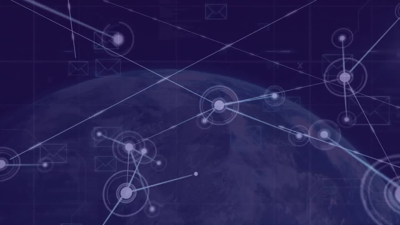 Animation of network of connections and data processing over globe