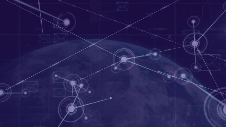 Animation of network of connections and data processing over globe