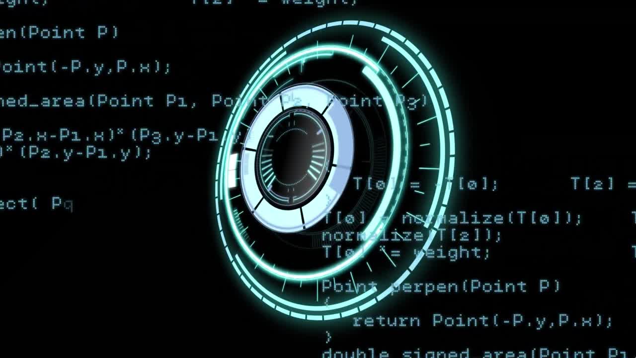 Animation of rotating safe lock over data processing on black background