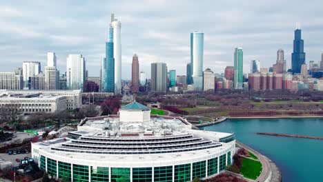 from shedd aquarium to chicago downtown aerial