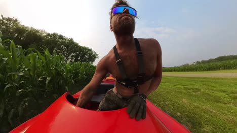 360 pov view of man operating hovercraft