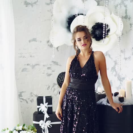 brunette woman in luxury home interior