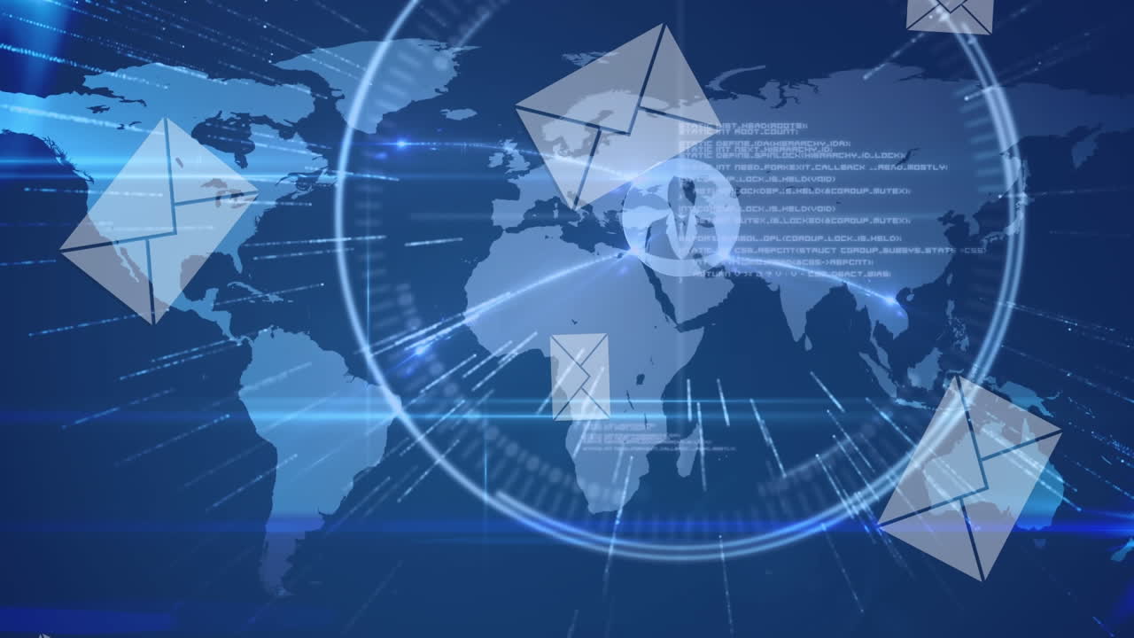 세계 지도 위 에 있는 봉투 의 애니메이션