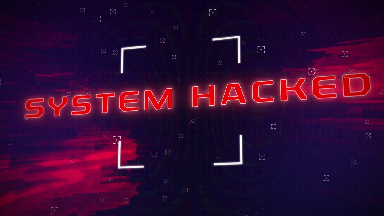 Animation of data processing and system hacking text with scope