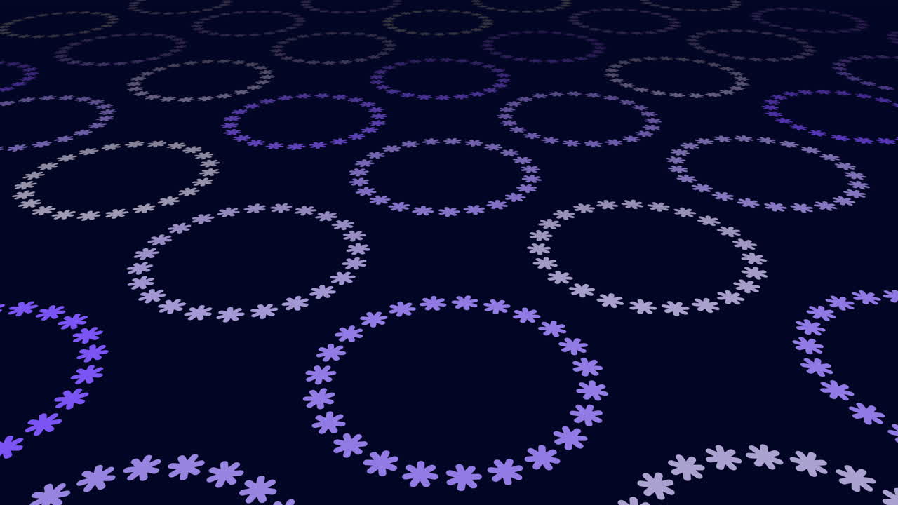 Neon rainbow circles pattern in rows on black gradient