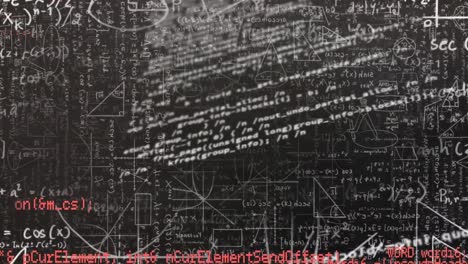 animación digital del procesamiento de datos frente a ecuaciones matemáticas sobre fondo negro