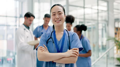 asian woman, doctor and arms crossed in confidence