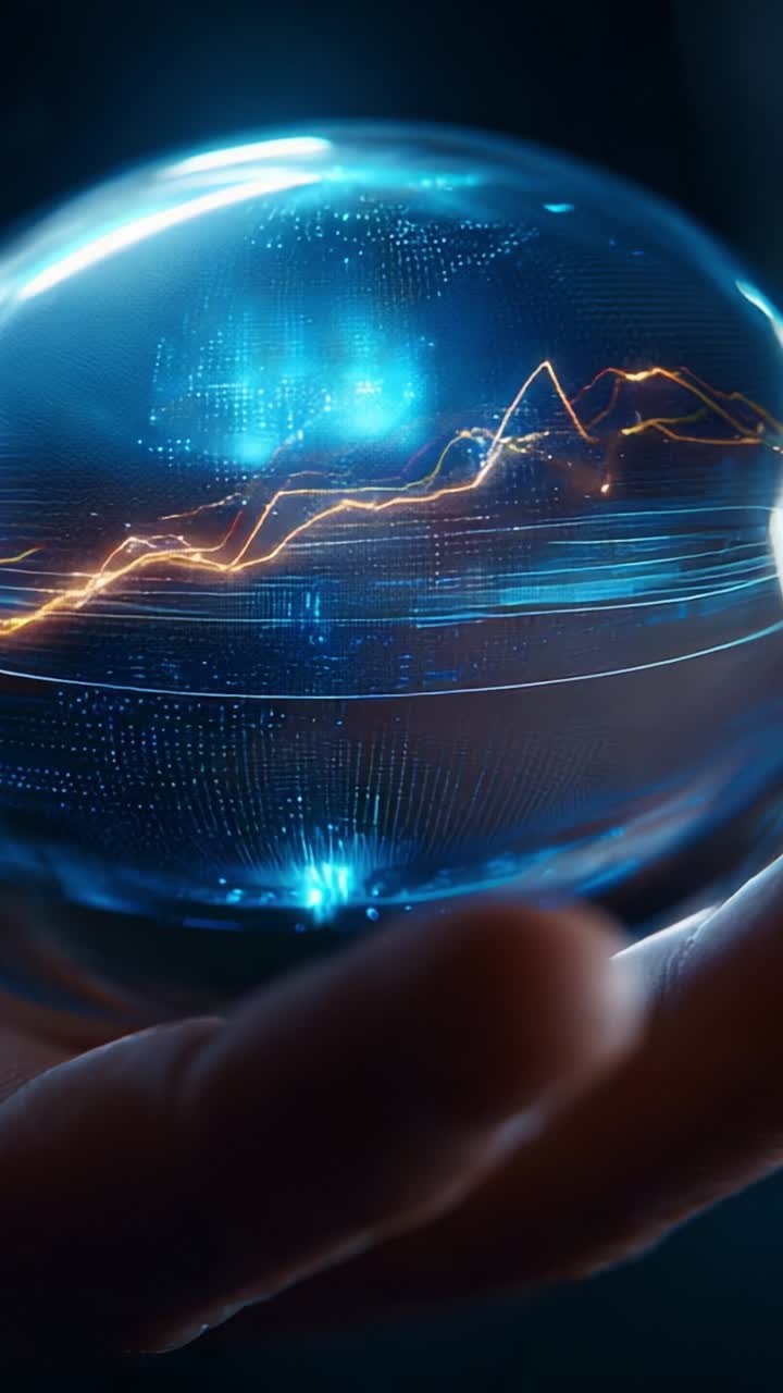 A Glowing Crystal Sphere Reflecting Dynamic Data Patterns and Futuristic Elements in a Hand, Symbolizing Technology and Innovation in a Digital Age