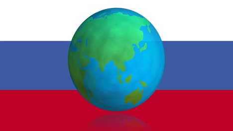 animation of globe rotating over flag of russia