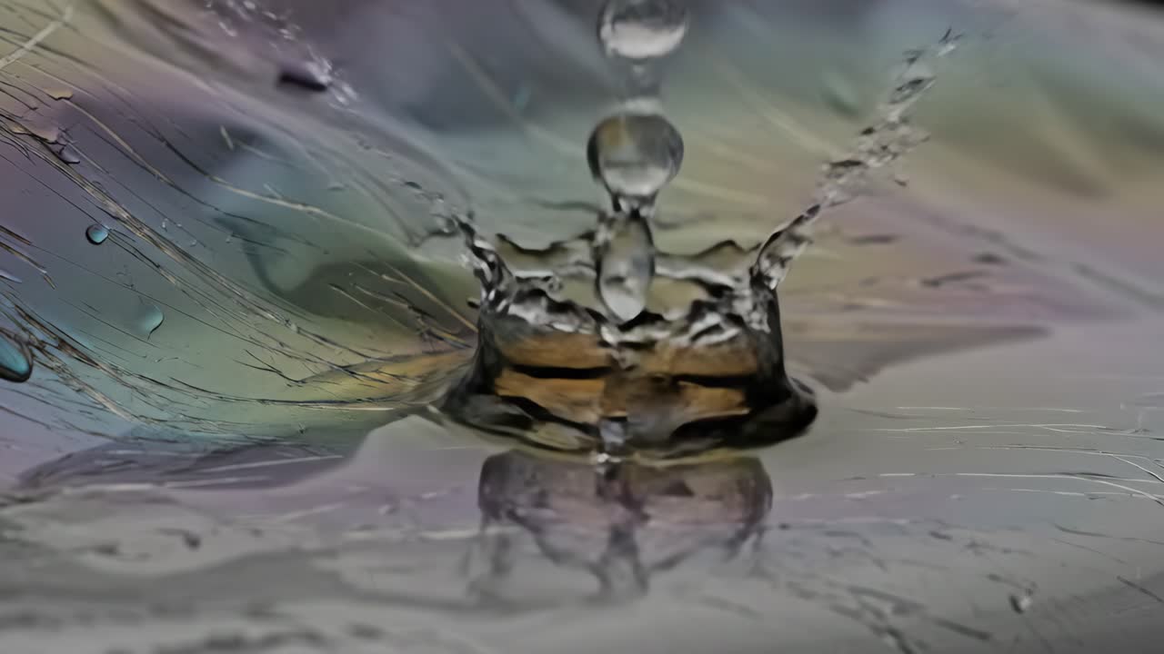 Water drop splash on iridescent surface