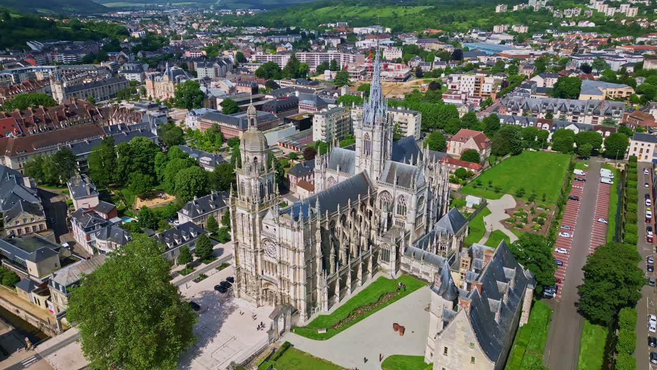 Aerial View of the Basilica of Sainte-Thérèse in Lisieux, France