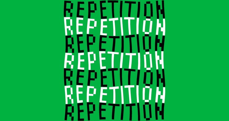 Stylized repetition text floating on transparent background showing glitch design for technology
