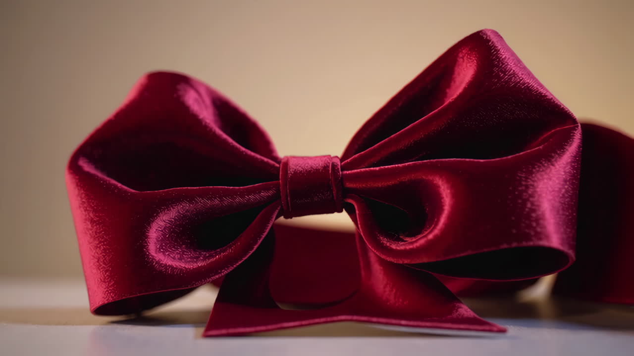 Close-up of a luxurious red satin bow