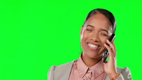 Woman,-talking-green-screen-and-phone-call