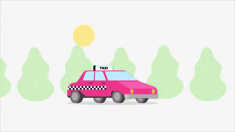 ilustración de un taxi rosado de dibujos animados
