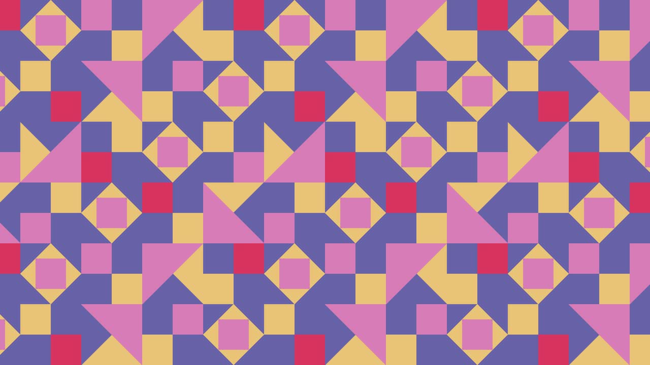 Geometric pattern with multicolor animated tiles. Abstract shapes in minimal dynamic mosaic. Motion graphic background in a flat design