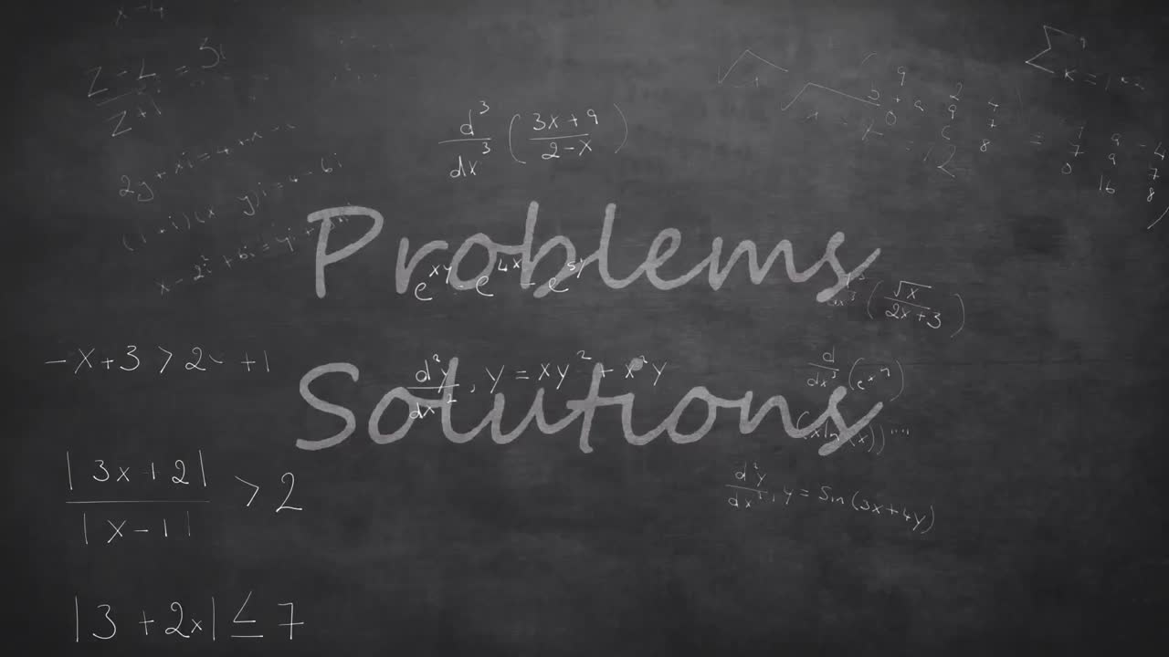 Animation of problems solutions and mathematical data processing over black background
