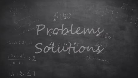 animation of problems solutions and mathematical data processing over black background