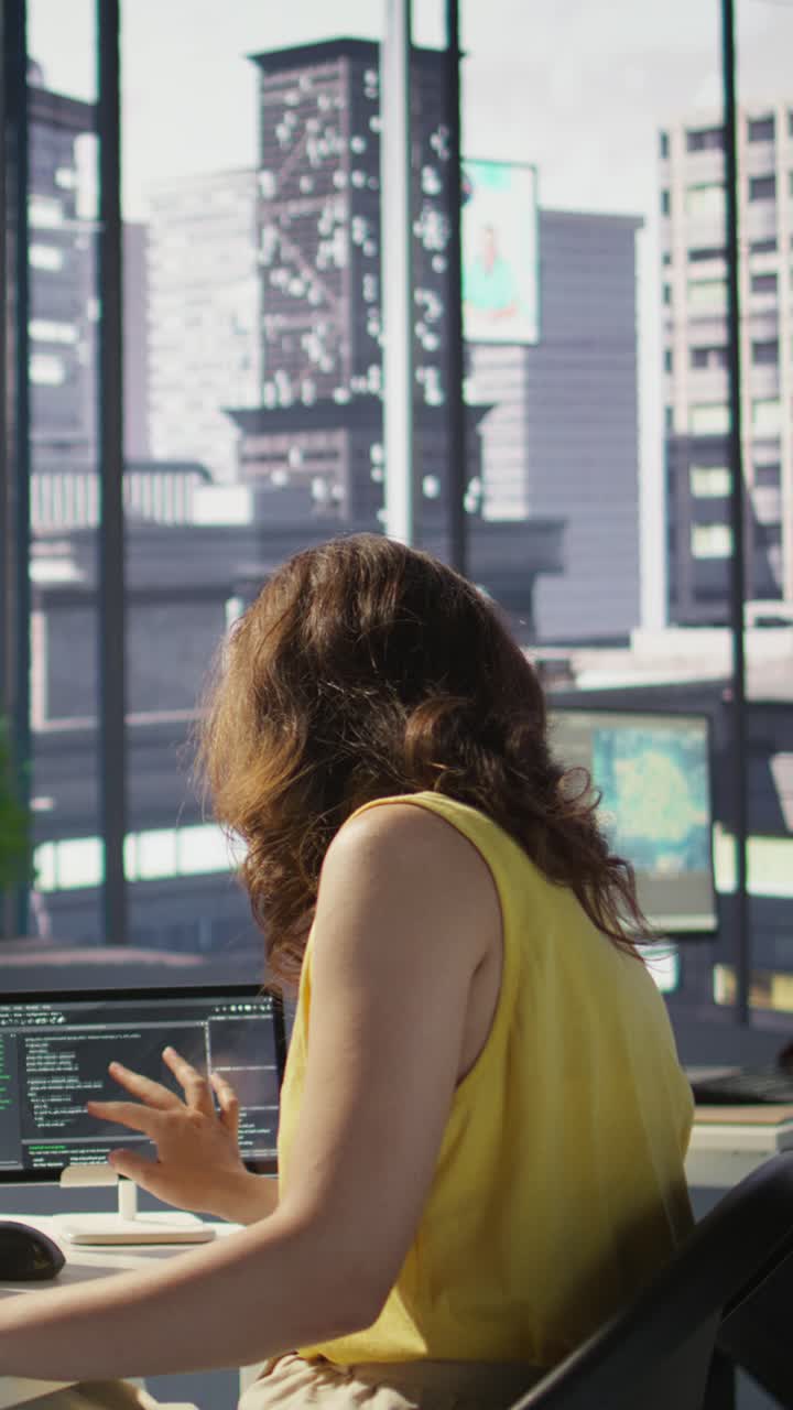 Vertical video Woman training AI predictive models capable of handling resource intensive tasks