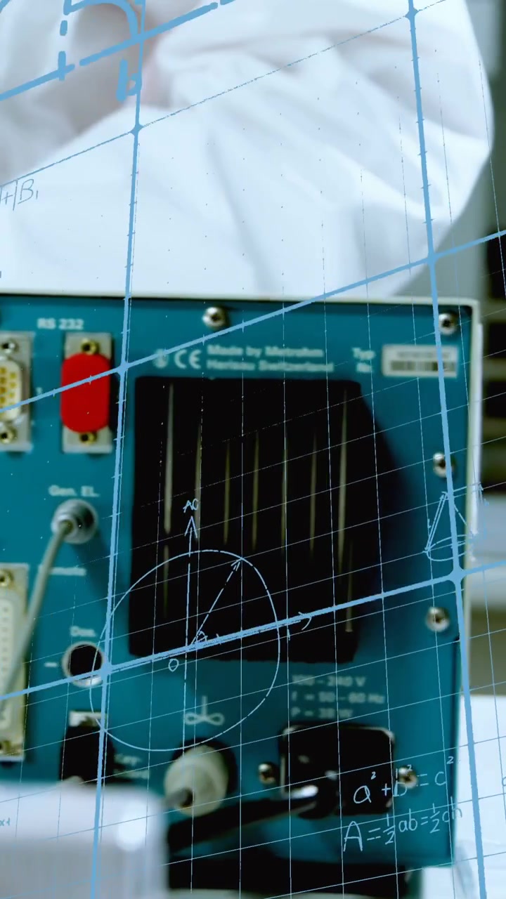 Scientist Working in Lab with Animated Mathematical Equations Overlay