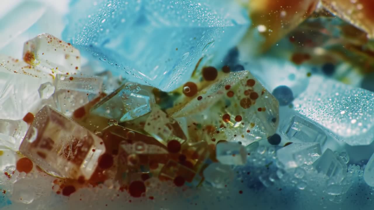 A Close-Up Exploration of Vibrant Crystalline Structures and Aquatic Textures in a Dynamic Underwater Environment Capturing Unique Color Variations and Patterns