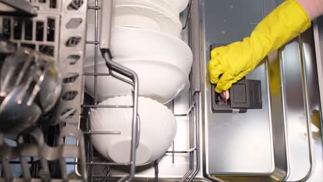 woman loading dishes into dishwasher in modern kitchen