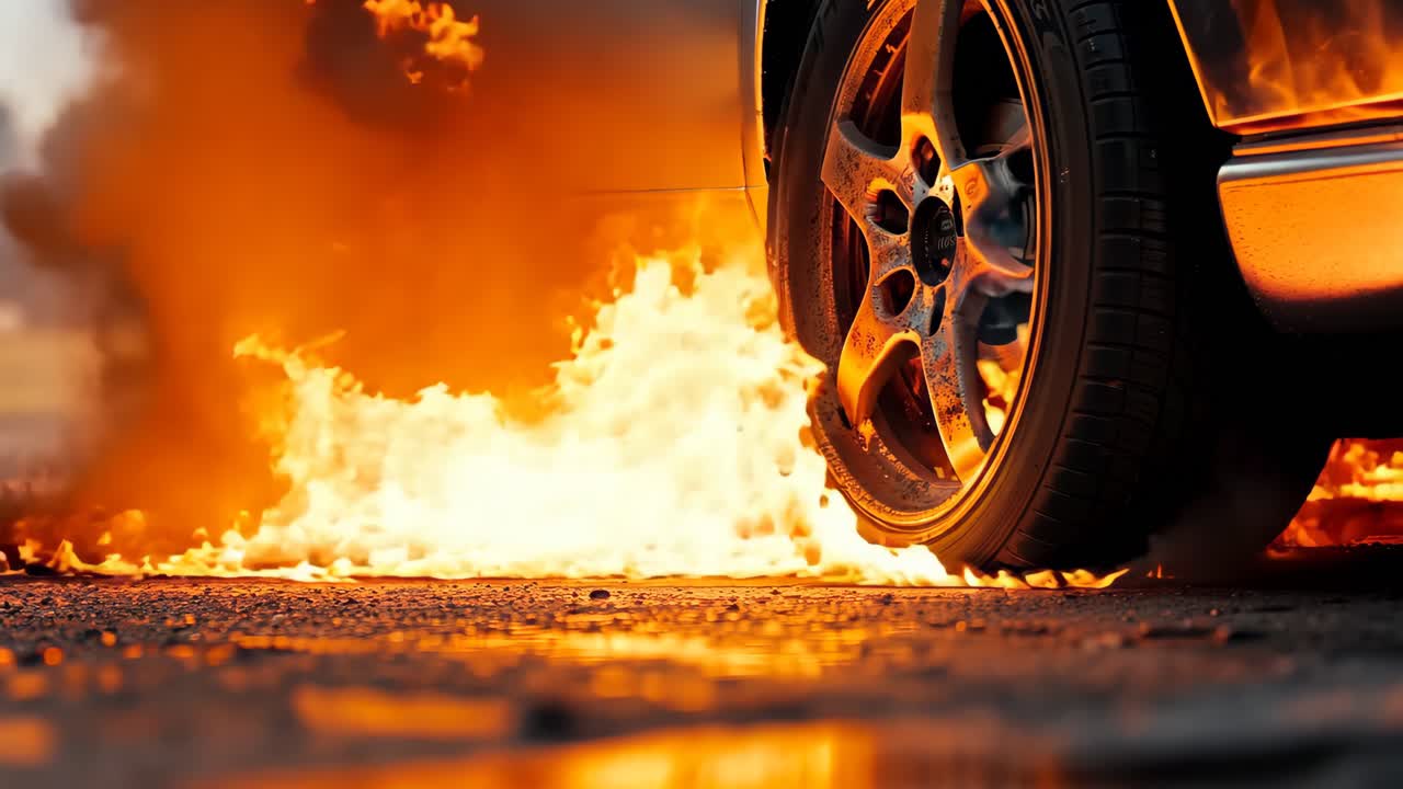 un coche en llamas al lado de la carretera