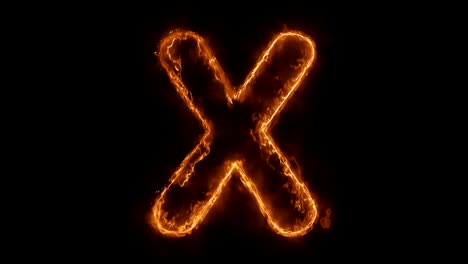 alphabet x word hot animated burning realistic fire flame loop.